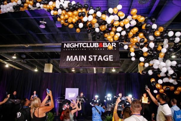 Vice President of Bar & Restaurant Group Tim McLucas and The Drumbots perform during Day 2 of the 35th Annual Nightclub & Bar Show and World Tea Expo...