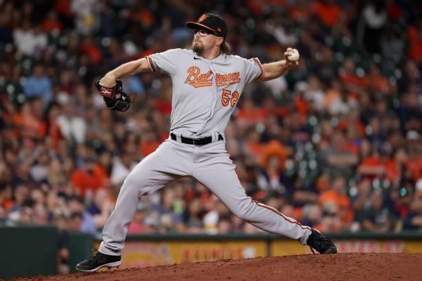 Alexander Wells of the Baltimore Orioles delivers during the fourth inning against the Houston Astros at Minute Maid Park on June 29, 2021 in...