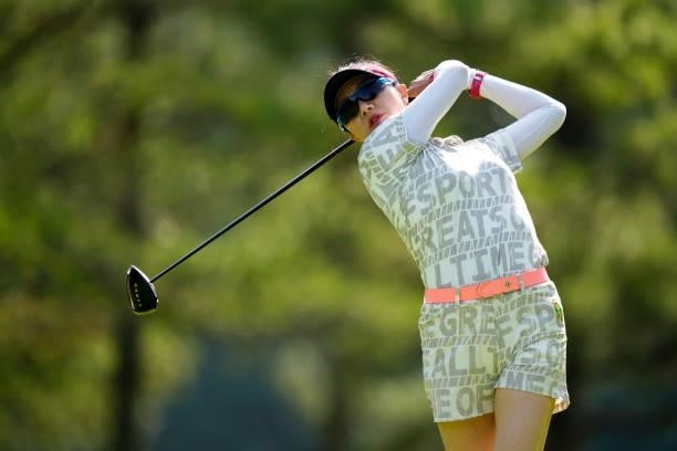 Lee of South Korea hits her tee shot on the 2nd hole during the second round of the Sky Ladies ABC Cup at the ABC Golf Club on June 30, 2021 in Kato,...