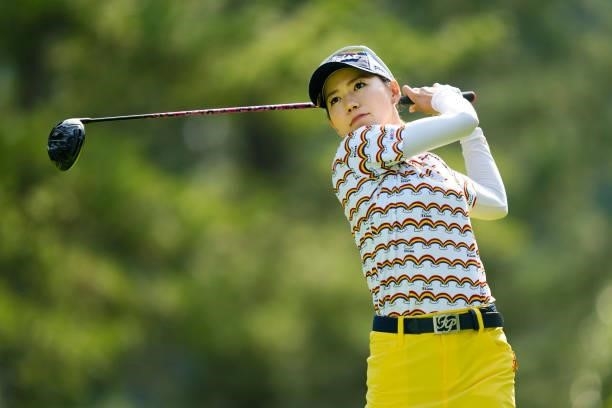 Nozomi Inoue of Japan hits her tee shot on the 2nd hole during the second round of the Sky Ladies ABC Cup at the ABC Golf Club on June 30, 2021 in...
