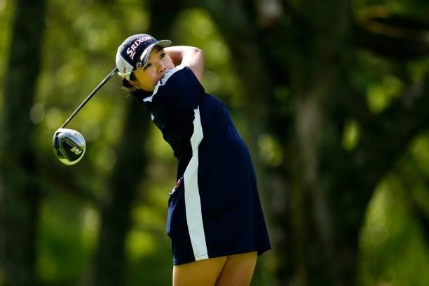 Mai Kashiwai of Japan hits her tee shot on the 2nd hole during the second round of the Sky Ladies ABC Cup at the ABC Golf Club on June 30, 2021 in...