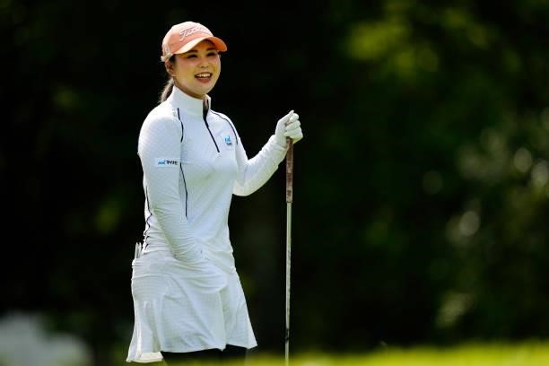 Yoko Ishikawa of Japan smiles on the 2nd tee during the second round of the Sky Ladies ABC Cup at the ABC Golf Club on June 30, 2021 in Kato, Hyogo,...