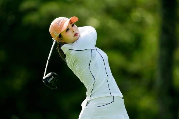 Yoko Ishikawa of Japan hits her tee shot on the 2nd hole during the second round of the Sky Ladies ABC Cup at the ABC Golf Club on June 30, 2021 in...