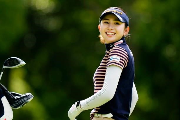 Aya Ezawa of Japan smiles on the 2nd tee during the second round of the Sky Ladies ABC Cup at the ABC Golf Club on June 30, 2021 in Kato, Hyogo,...
