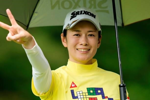 Eriko Kobashi of Japan poses on the 3rd hole during the second round of the Sky Ladies ABC Cup at the ABC Golf Club on June 30, 2021 in Kato, Hyogo,...