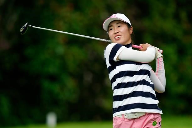 Amateur Konoha Okada of Japan hits her tee shot on the 3rd hole during the second round of the Sky Ladies ABC Cup at the ABC Golf Club on June 30,...
