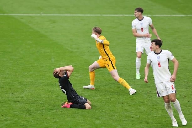 Thomas Mueller of germany reacts during the UEFA Euro 2020 Championship Round of 16 match between England and Germany at Wembley Stadium on June 29,...