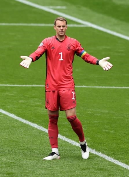 Manuel Neuer of germany reacts during the UEFA Euro 2020 Championship Round of 16 match between England and Germany at Wembley Stadium on June 29,...