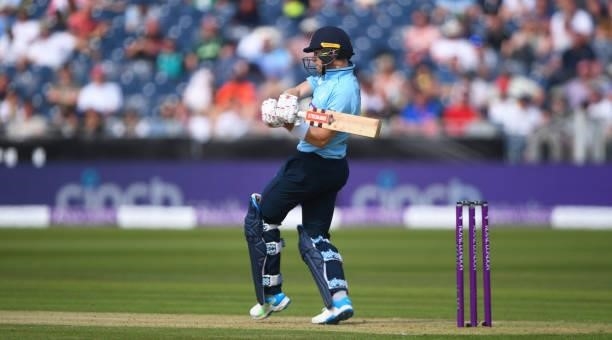 Sam Billings of England bats during the 1st One Day International match between England and Sri Lanka at Emirates Riverside on June 29, 2021 in...