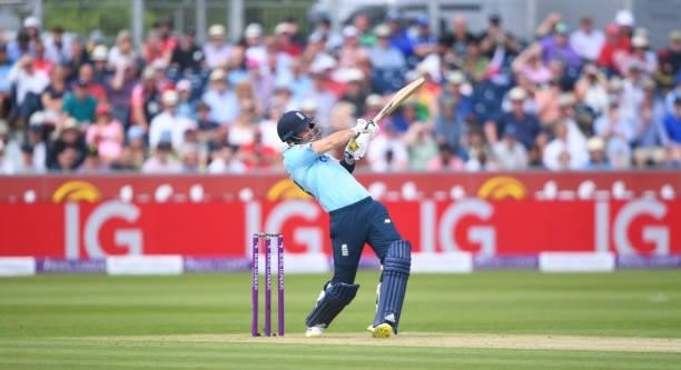 Liam Livingstone of England bats during the 1st One Day International match between England and Sri Lanka at Emirates Riverside on June 29, 2021 in...