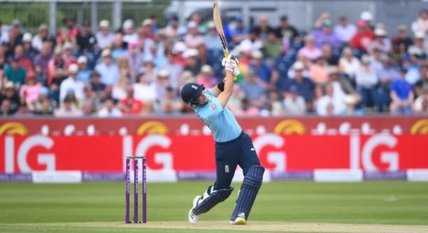 Liam Livingstone of England bats during the 1st One Day International match between England and Sri Lanka at Emirates Riverside on June 29, 2021 in...