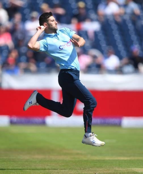 Mark Wood of England bowls during the 1st One Day International match between England and Sri Lanka at Emirates Riverside on June 29, 2021 in...