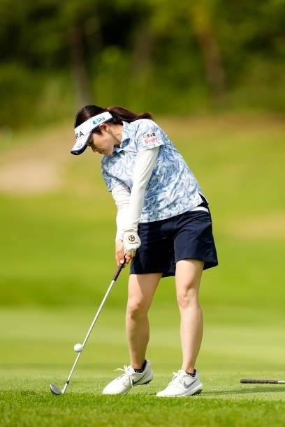 Sumika Nakasone of Japan plays her second shot on the 18th hole during the second round of the Sky Ladies ABC Cup at the ABC Golf Club on June 30,...