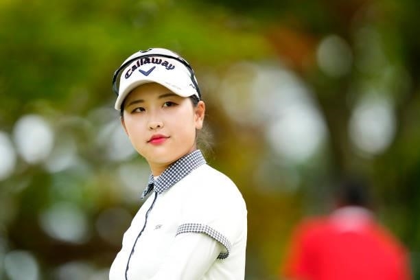 Hana Lee of South Korea look on at the 16th hole during the second round of the Sky Ladies ABC Cup at the ABC Golf Club on June 30, 2021 in Kato,...