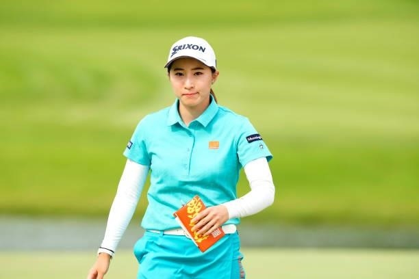 Rieru Shibusawa of Japan walks off the 18th green during the second round of the Sky Ladies ABC Cup at the ABC Golf Club on June 30, 2021 in Kato,...