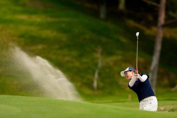 Ayano Nitta of Japan hits out of the 16th green side bunker during the second round of the Sky Ladies ABC Cup at the ABC Golf Club on June 30, 2021...