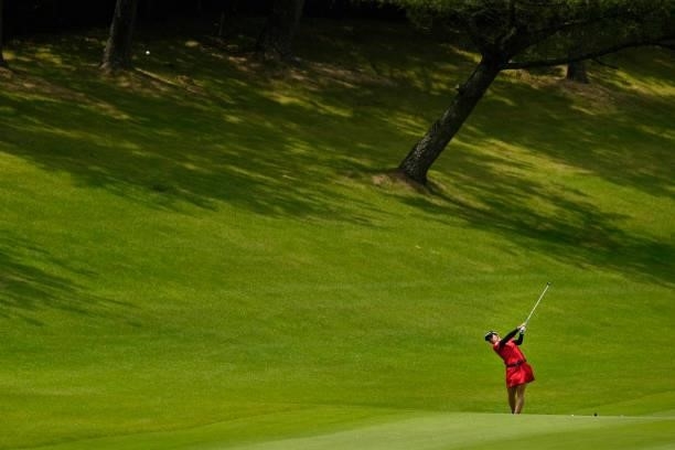 Ririna Staiano of Japan plays her second shot on the 6th hole during the second round of the Sky Ladies ABC Cup at the ABC Golf Club on June 30, 2021...