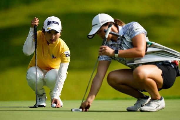 Hiromu Ono of Japan prepares to putt on the first green during the second round of the Sky Ladies ABC Cup at the ABC Golf Club on June 30, 2021 in...