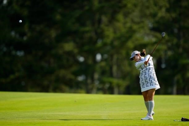 Kaori Aoyama of Japan plays her second shot on the first hole during the second round of the Sky Ladies ABC Cup at the ABC Golf Club on June 30, 2021...