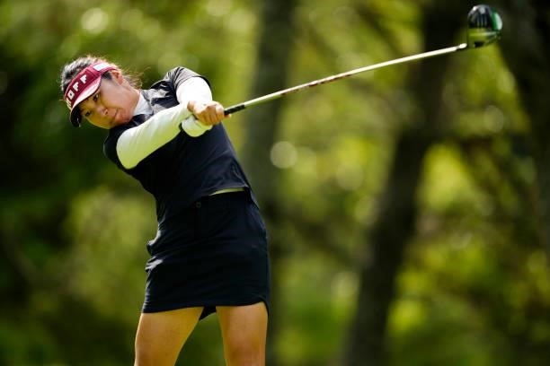 Sarina Kobayashi of Japan hits her tee shot on the second hole during the second round of the Sky Ladies ABC Cup at the ABC Golf Club on June 30,...