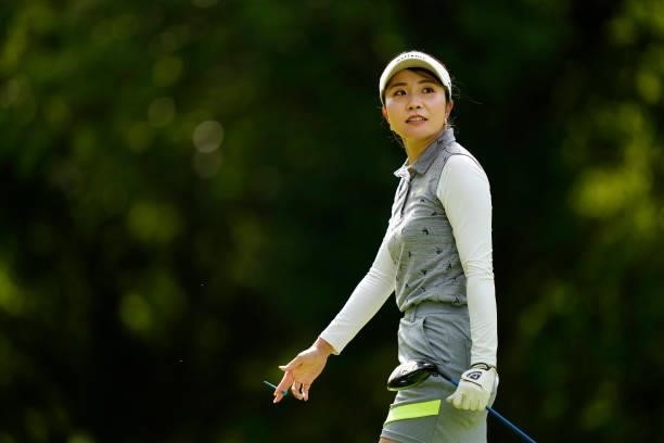 Riko Inoue of Japan watches her tee shot on the second hole during the second round of the Sky Ladies ABC Cup at the ABC Golf Club on June 30, 2021...