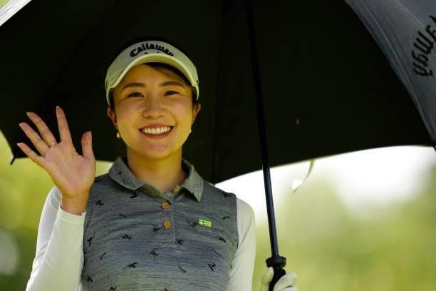 Riko Inoue of Japan smiles on the second hole during the second round of the Sky Ladies ABC Cup at the ABC Golf Club on June 30, 2021 in Kato, Hyogo,...