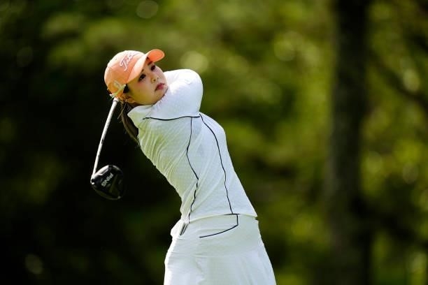 Yoko Ishikawa of Japan hits her tee shot on the second hole during the second round of the Sky Ladies ABC Cup at the ABC Golf Club on June 30, 2021...