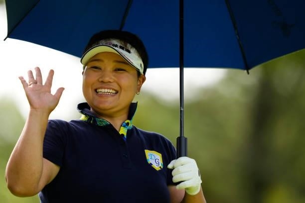 Eriko Tenra of Japan smiles during the second round of the Sky Ladies ABC Cup at the ABC Golf Club on June 30, 2021 in Kato, Hyogo, Japan.
