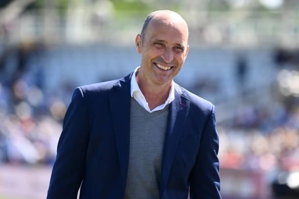 Sky Sports commentator Nasser Hussain during the 1st One Day International between England and Sri Lanka at Emirates Riverside on June 29, 2021 in...
