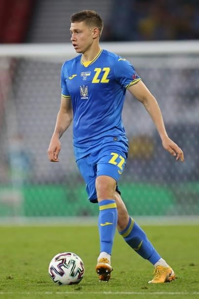 Mykola Matviyenko of Ukraine on the ball during the UEFA Euro 2020 Championship Round of 16 match between Sweden and Ukraine at Hampden Park on June...