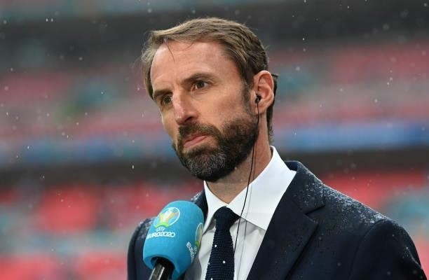 England Head Coach Gareth Southgate talks to the media before the UEFA Euro 2020 Championship Round of 16 match between England and Germany at...