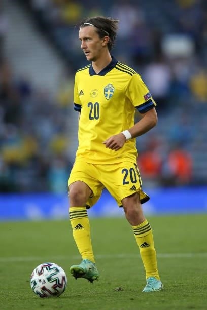 Kristoffer Olsson of Sweden on the ball during the UEFA Euro 2020 Championship Round of 16 match between Sweden and Ukraine at Hampden Park on June...