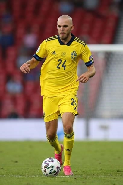 Marcus Danielson of Sweden on the ball during the UEFA Euro 2020 Championship Round of 16 match between Sweden and Ukraine at Hampden Park on June...