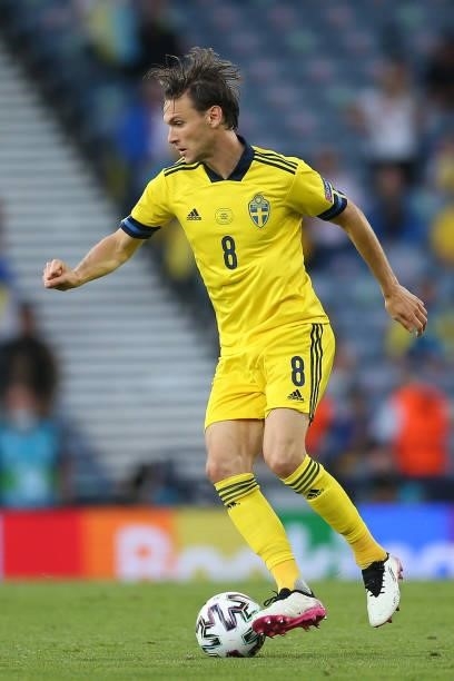 Albin Ekdal of Sweden on the ball during the UEFA Euro 2020 Championship Round of 16 match between Sweden and Ukraine at Hampden Park on June 29,...