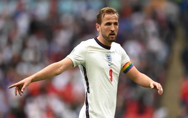 Harry Kane of England during the UEFA Euro 2020 Championship Round of 16 match between England and Germany at Wembley Stadium on June 29, 2021 in...
