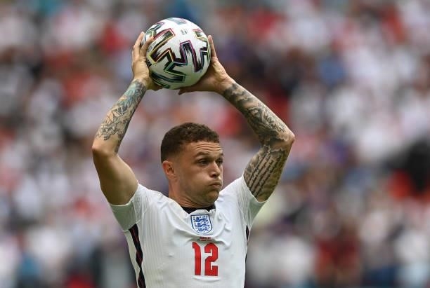 Kieran Trippier of England takes a throw in during the UEFA Euro 2020 Championship Round of 16 match between England and Germany at Wembley Stadium...