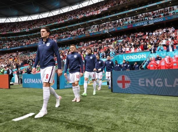 Harry Maguire of England walks out prior to the UEFA Euro 2020 Championship Round of 16 match between England and Germany at Wembley Stadium on June...