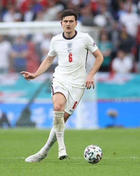 Harry Maguire of England runs with the ball during the UEFA Euro 2020 Championship Round of 16 match between England and Germany at Wembley Stadium...