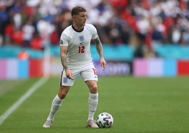 Kieran Trippier of England runs with the ball during the UEFA Euro 2020 Championship Round of 16 match between England and Germany at Wembley Stadium...