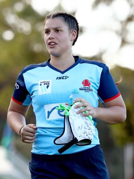 Sabine Blakeman of the Waratahs runs out during the round three Super W match between the NSW Waratahs and the ACT Brumbies at Coffs Harbour...