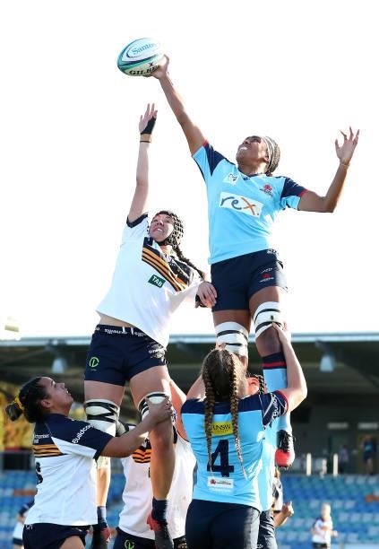 Sera Naiqama of the Waratahs wins a line-out ball during the round three Super W match between the NSW Waratahs and the ACT Brumbies at Coffs Harbour...