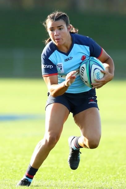 Margot Vella of the Waratahs runs during the round three Super W match between the NSW Waratahs and the ACT Brumbies at Coffs Harbour International...