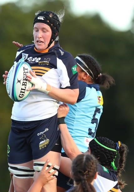 Emily Sogal of the Brumbies wins a line-out ball during the round three Super W match between the NSW Waratahs and the ACT Brumbies at Coffs Harbour...