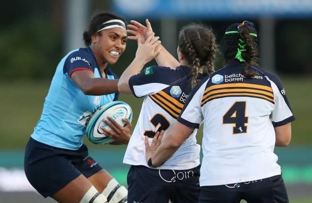 Sera Naiqama of the Waratahs runs with the ball during the round three Super W match between the NSW Waratahs and the ACT Brumbies at Coffs Harbour...
