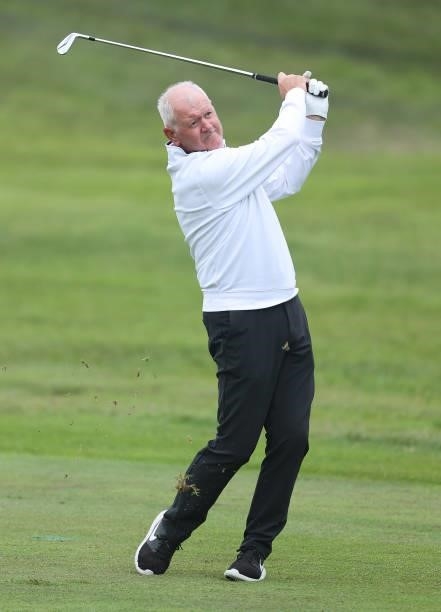 Gerry McIlroy, Father of Rory McIlroy plays in the pro am ahead of the Dubai Duty Free Irish Open at Mount Juliet Golf Club on June 30, 2021 in...
