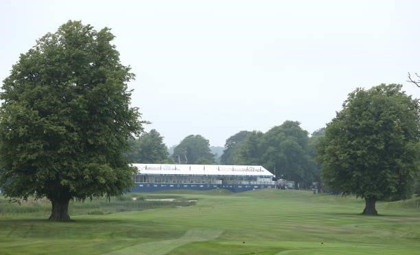 The 18th green is pictured ahead of the Dubai Duty Free Irish Open at Mount Juliet Golf Club on June 30, 2021 in Thomastown, Ireland.