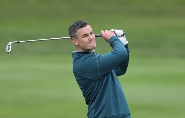 Irish rugby player, Jonathan Sexton plays in the pro am ahead of the Dubai Duty Free Irish Open at Mount Juliet Golf Club on June 30, 2021 in...