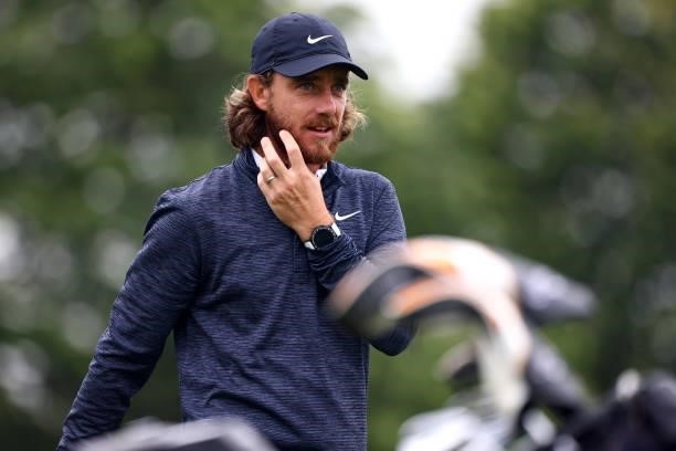 Tommy Fleetwood of England participates in the pro am during a practice day prior to The Dubai Duty Free Irish Open at Mount Juliet Golf Club on June...