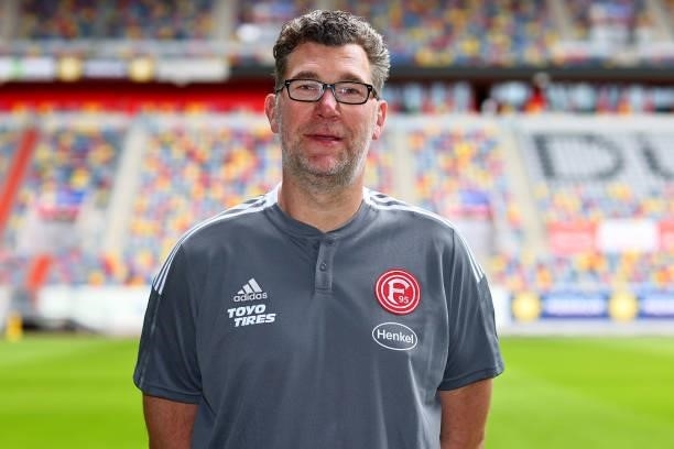 Oliver Passhaus, kit manager of Fortuna Düsseldorf poses during the team presentation at Merkur-Spiel Arena on June 30, 2021 in Duesseldorf, Germany.