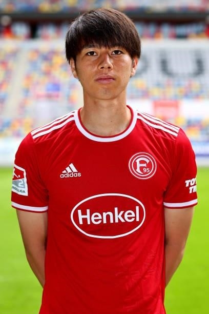 Ao Tanaka of Fortuna Düsseldorf poses during the team presentation at Merkur-Spiel Arena on June 30, 2021 in Duesseldorf, Germany.